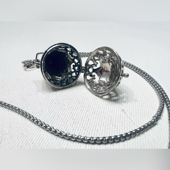 Silver Toned White Rhinestone Intention Cage Necklace - Picture 4 of 9